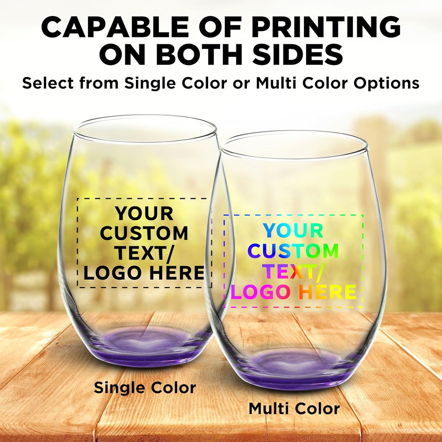 DISCOUNT PROMOS 10 ARC Stemless Wine Glasses Set, 21 oz. - Customizable Text, Logo - Chardonnay, Cabernet, Merlot, Sauvignon - Purple