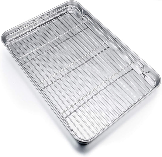 P&P CHEF 19.6 Inch Baking Sheet Pan with Rack Set, Stainless Steel Cookie Sheet Pan Tray with Cooling Rack for Oven Use, Cooking Roasting, Non Toxic & Dishwasher Safe, Heavy Duty