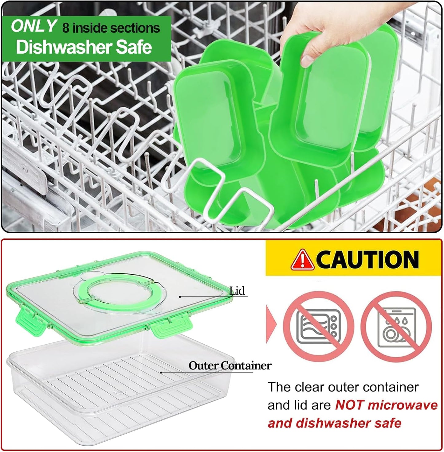 shopwithgreen Snackle Box Charcuterie Container, Divided Serving Tray with Lid and Handle for Party, Veggies, Fruit, Nuts, Food Tray Platter Snack Box Container for Entertaining, Picnic, Green