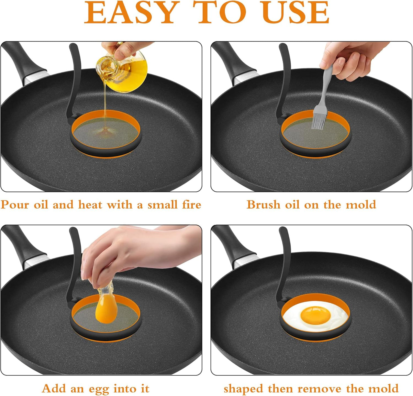 GOYLSER 4 Pack Silicone Egg Rings for Frying Egg, Black Round Cooking Egg Mold For Frying, Perfect Fried Egg Ring for Griddle, Nonstick Egg Circle Omelet Rings For Griddle