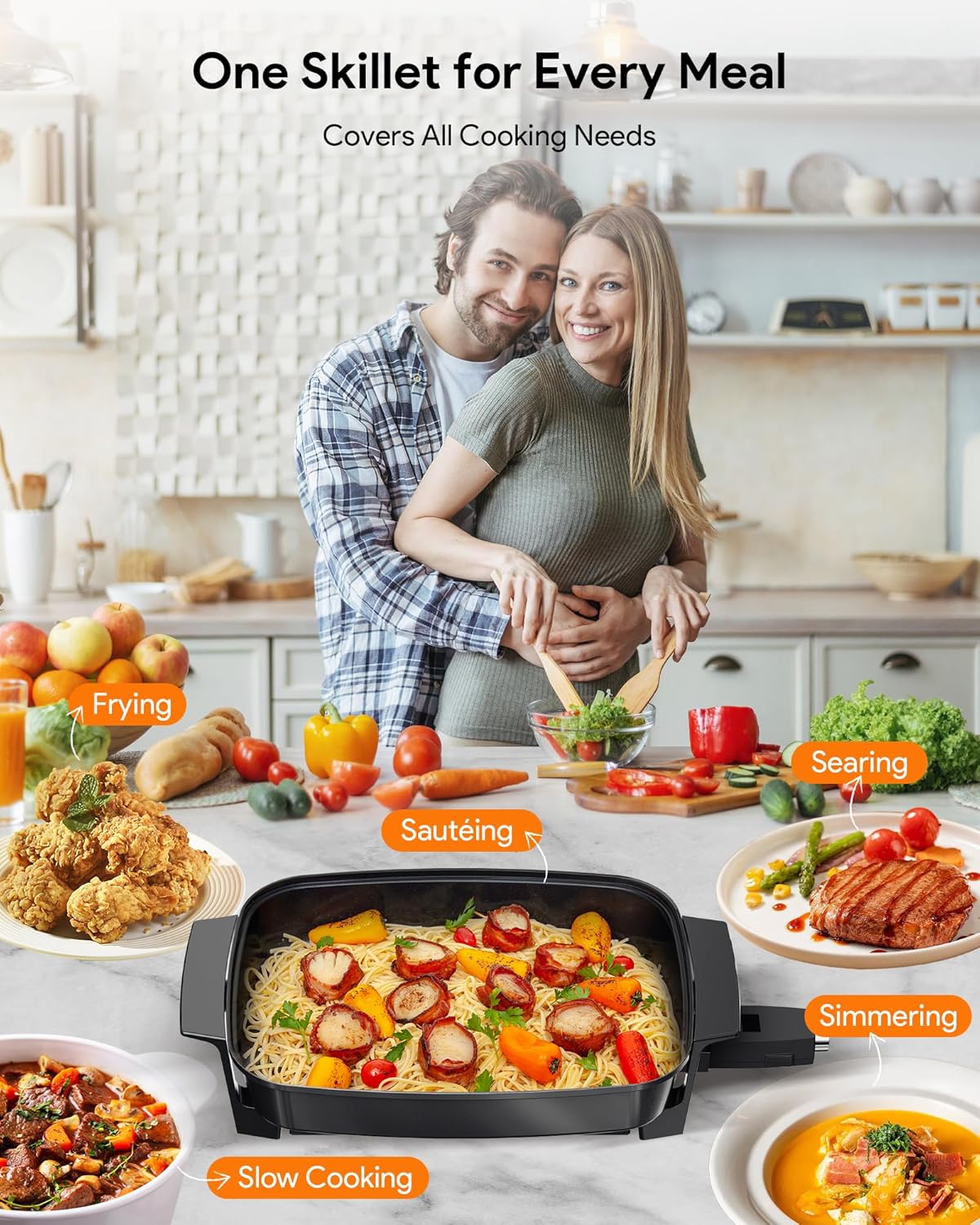 Nuwave Medley XL Digital Electric Skillet, Family Size Griddle w/Glass Lid, 2025 New & Improved Precision Heating, 100°-425°F, PFAS Free G11 Nonstick Ceramic Coating, Portable Hot Plate, 7qt Capacity