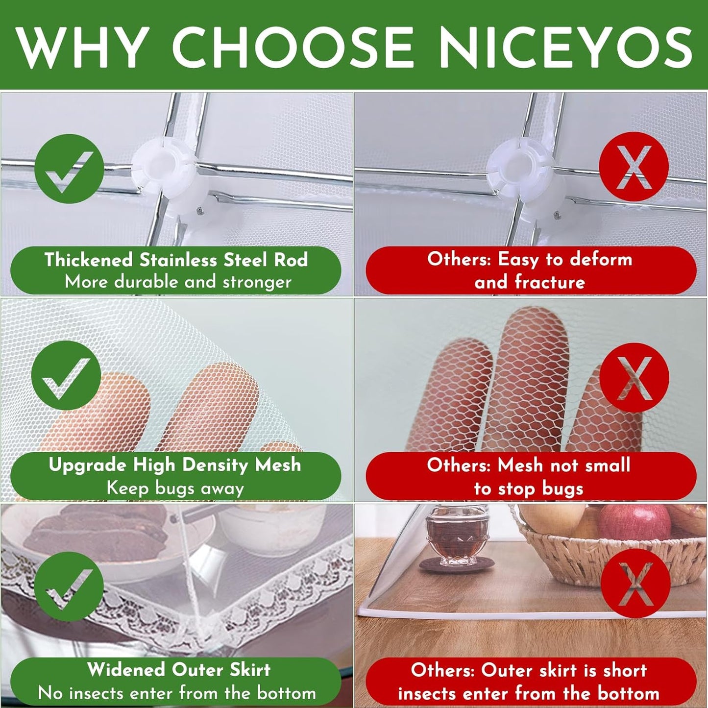 Mesh Food Covers for Outside - Upgraded 6 Pack Large 17x17 in Food Tent Food Cover Outdoors Party Collapsible Picnic Nets Umbrella Mesh Screen Pop Up Food Dome (White)