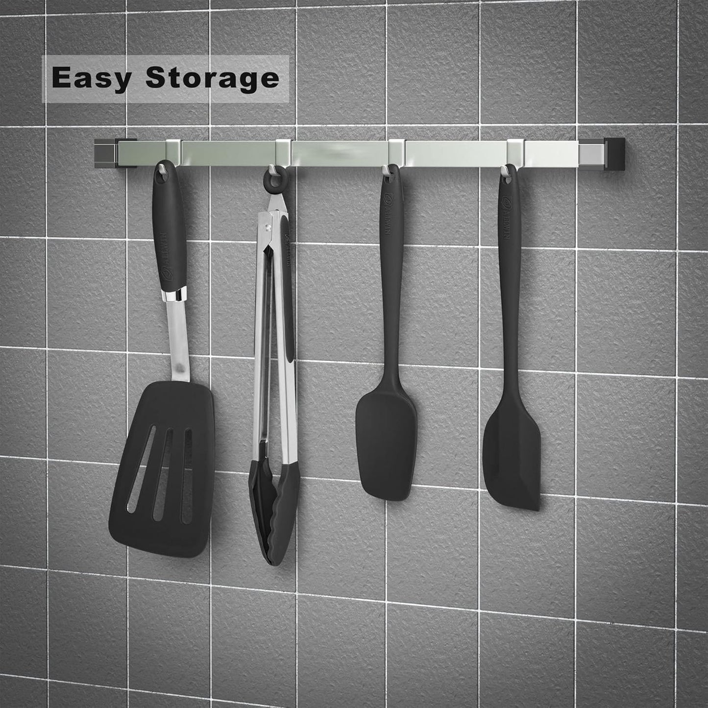 Silicone Spatulas Set Turners Tongs Cooking Utensils Set High Heat Resistant Kitchen Scraper Spatulas for Cooking Mixing Baking BPA Free Dishwasher Safe, Black