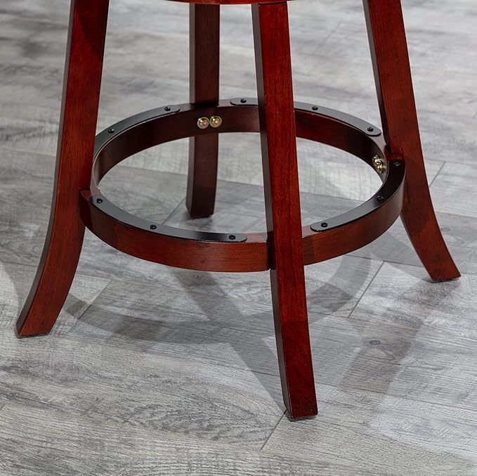 DTY Indoor Living Meeker X Back Fabric Swivel Stool, 30” Bar Height, Cherry Finish, Charcoal Fabric Seat