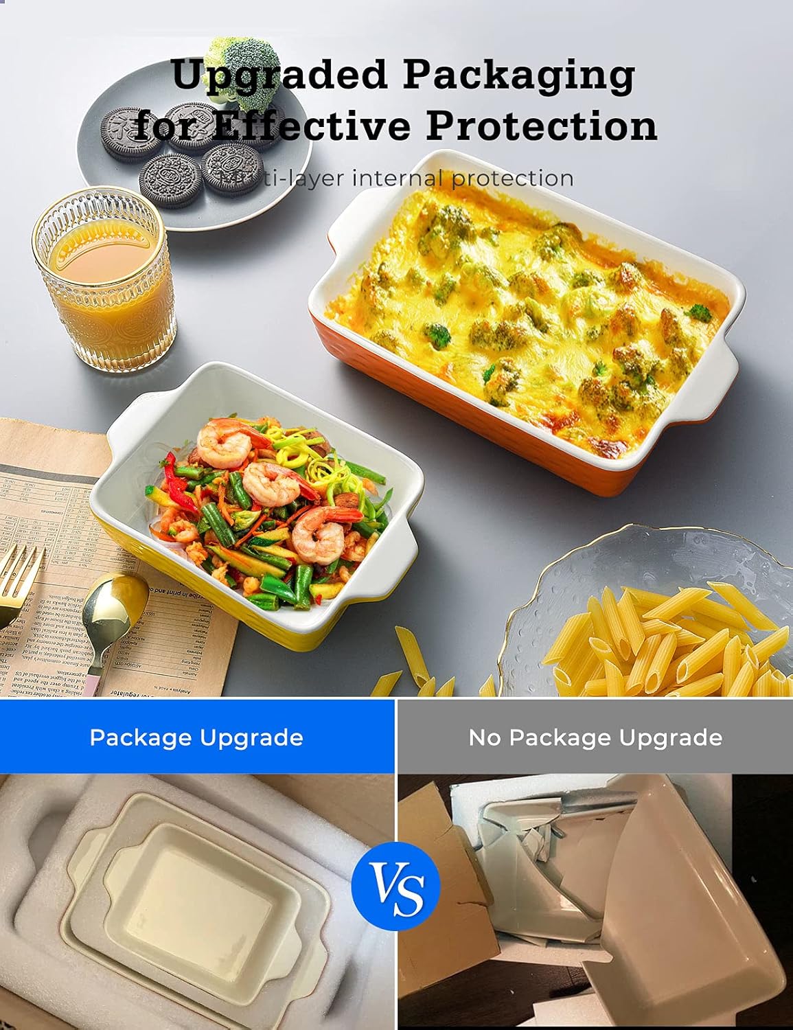 3Pack Ceramic Baking Dish for Oven Large Casserole Baking Dish with Handles Packaging Upgrade Nonstick Ceramic Bakeware for Cooking, Cakes, Lasagna & Gift, Red