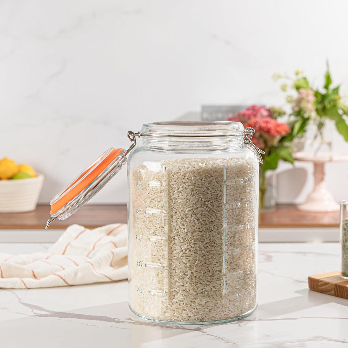 kitchentoolz 1 Gallon Glass Mason Storage Jars with Airtight Lids & Measurment Marks, Super Wide Mouth Canning Jars with Large Capacity for Pickles & Overnight Oats - 1 Pack