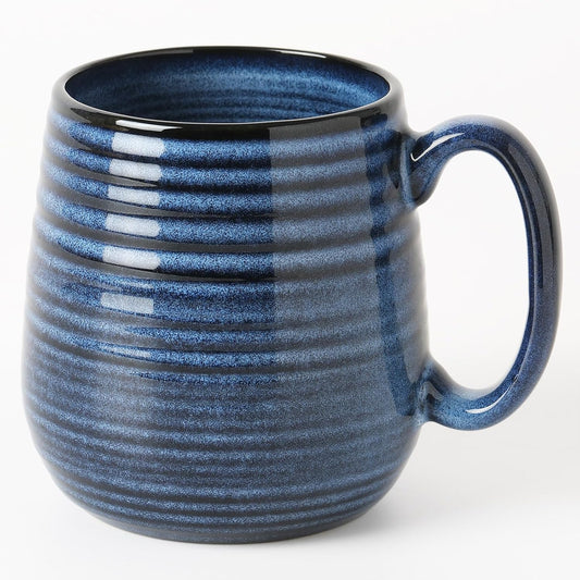 20 oz Large Ceramic Coffee Mug, Coffee Mugs for Women and Men, Big Tea Cups, Large Handle Handmade Pottery Mug for Office and Home, Microwave and Diahwasher Safe (Blue with Stripes, 1PCS)
