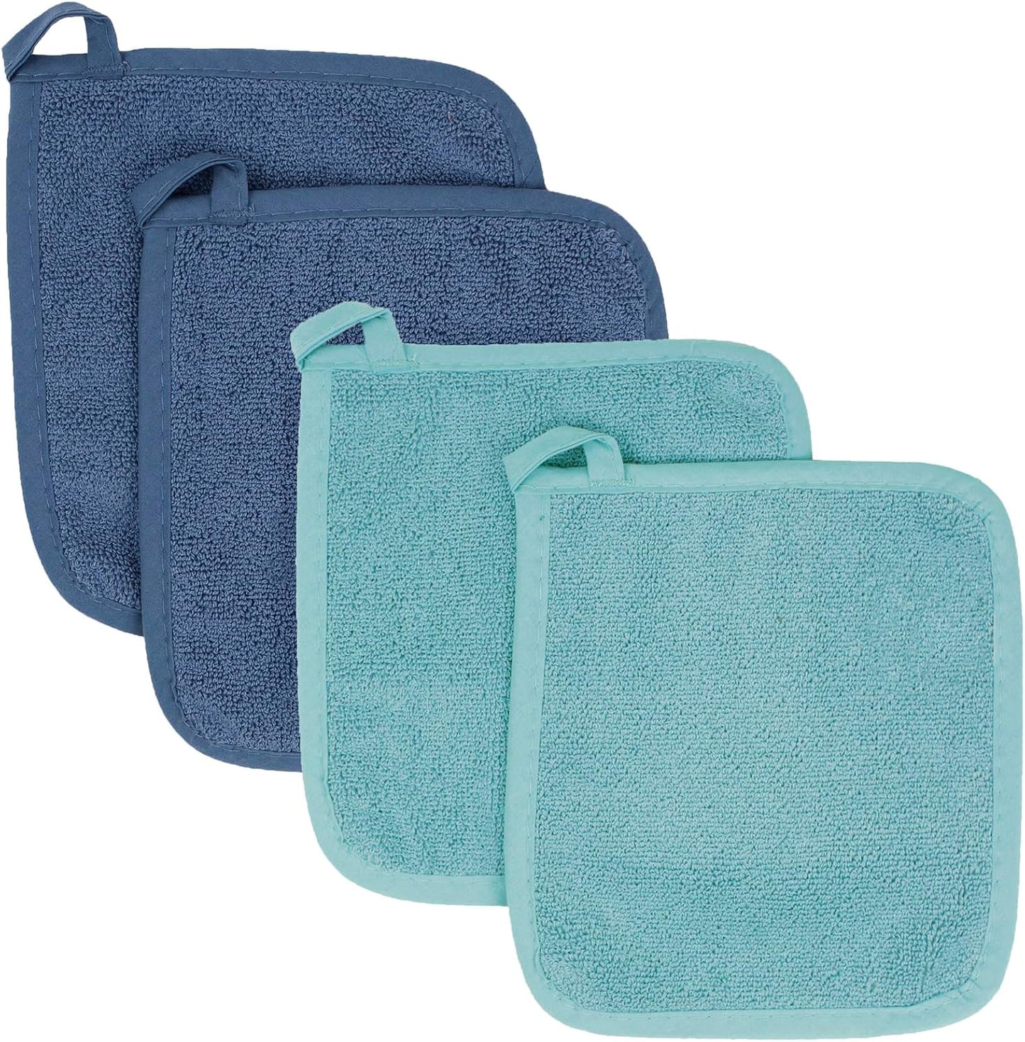 RITZ Terry Potholder & Hot Pad: Unparalleled Heat Resistant, Durable 100% Cotton – Ergonomically Designed for Optimal Grip – Easy-Care Machine Washable – 4-Pack, Dew/Federal