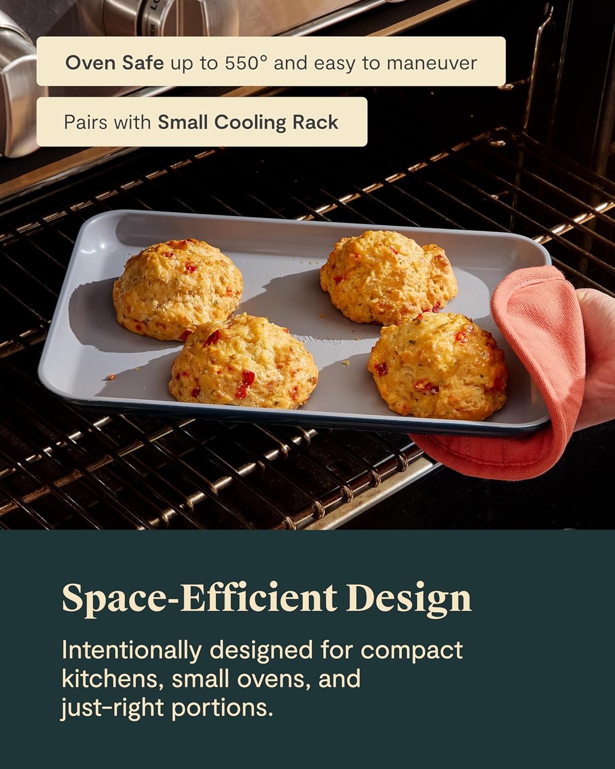 Caraway Nonstick Ceramic Small Baking Sheet Duo (9x13”) – Non-Toxic, PTFE & PFOA Free – Oven Safe – Aluminized Steel Core – Mini Sheet Pan for Baking, Roasting & More - Black