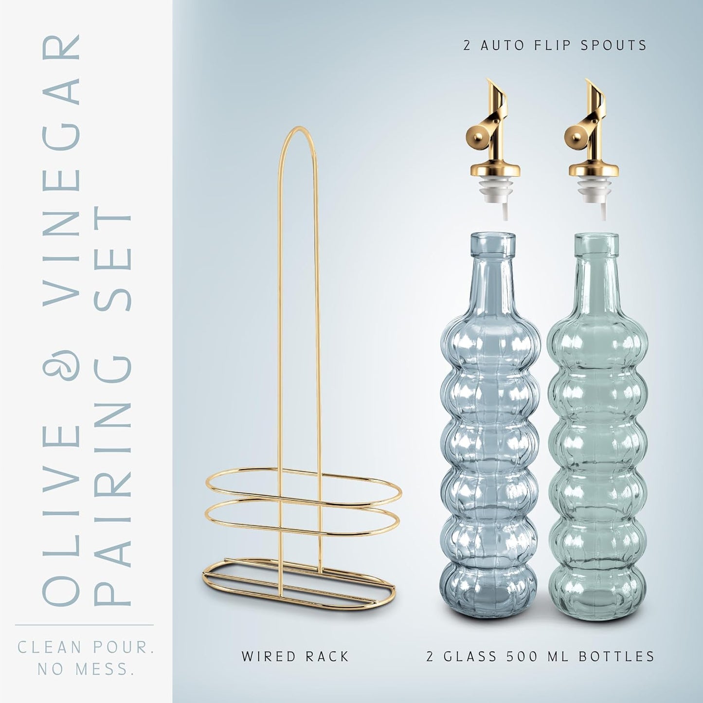 COOK WITH COLOR Glass Olive Oil Bottle Dispenser - 2 Pack- 17oz Oil and Vinegar Cruet - Olive Oil Carafe Decanter for Kitchen