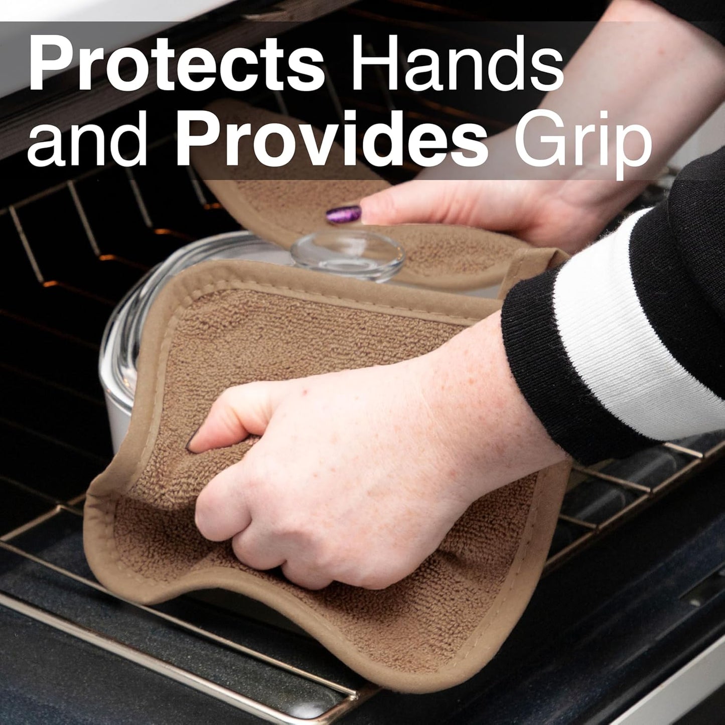 RITZ Terry Potholder & Hot Pad: Unparalleled Heat Resistant, Durable 100% Cotton – Ergonomically Designed for Optimal Grip – Easy-Care Machine Washable – 2-Pack, Mocha