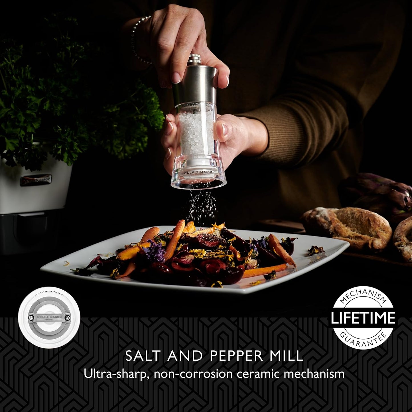 Cole & Mason Bromley Salt Mill, 6" - Salt Grinder with Ultra-Sharp Grinding Mechanism - Flavor-Enhancing Salt Shaker - Refillable Mill with Adjustable Grinding - Acrylic, Salt Mill