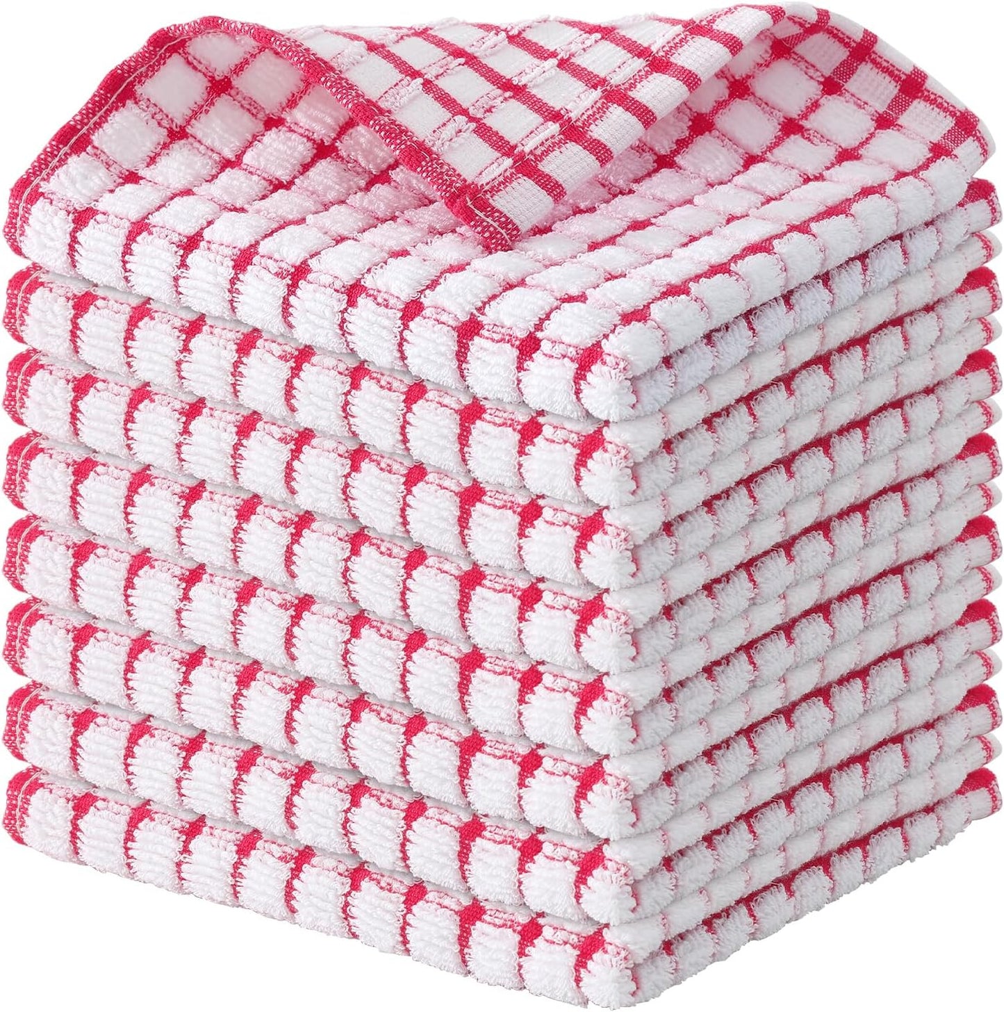 Kitinjoy Cotton 8 Pack Terry Kitchen Dish Cloths, 12 x 12 Inches Super Soft and Absorbent Dish Rags, Quick Drying Dish Towels for Washing Dishes, Red