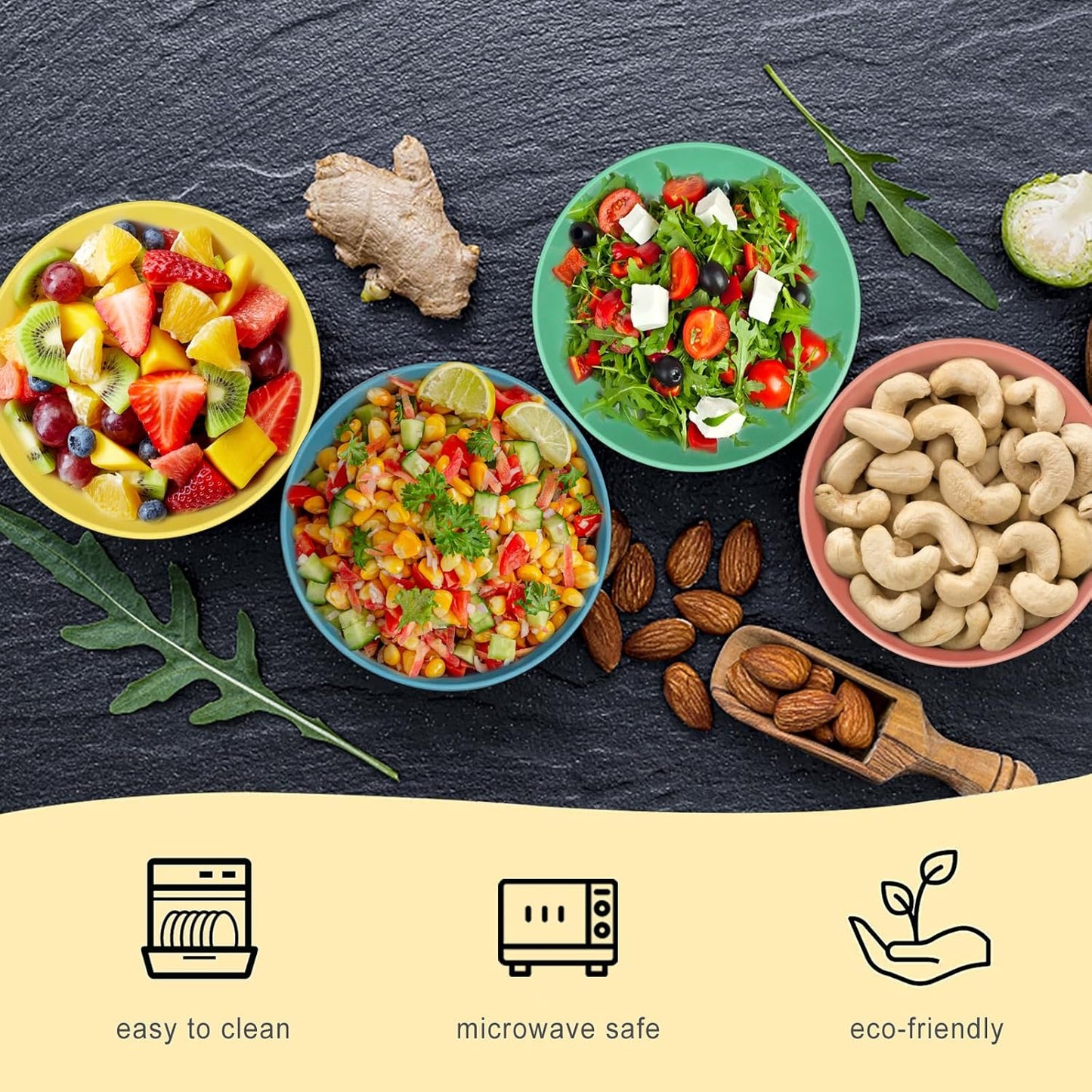 26 oz Wheat Straw Bowls Set of 6,Microwave & Dishwasher Safe Cereal Bowls for Kitchen,Lightweight Kids Bowls for Soup,Salad,Fruit,Snack and Oatmeal-Sweet Series