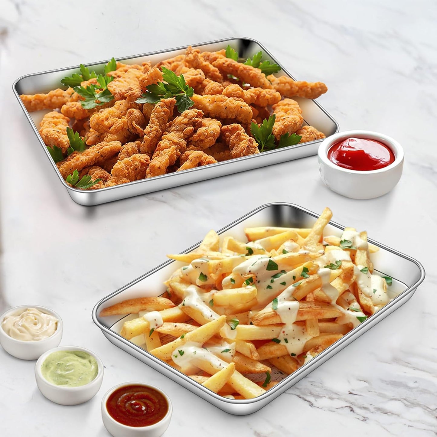 Homikit 2 Pack Baking Sheet, 9 x 7 Inches Stainless Steel Cookie Tray Set for Cooking Toasting, Mini Metal Cookie Toaster Oven Baking Pan Non Stick, Rustproof & Mirror Finish, Dishwasher Safe