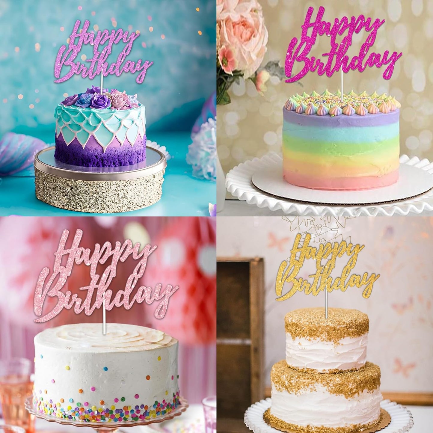 BEISHIDA Happy Birthday Cake Topper - Hot Pink Glitter Birthday Cake Decoration for Girl's Women's Birthday 18th 30th 40th Birthday Cake Topper Birthday Party Photo Booth Props