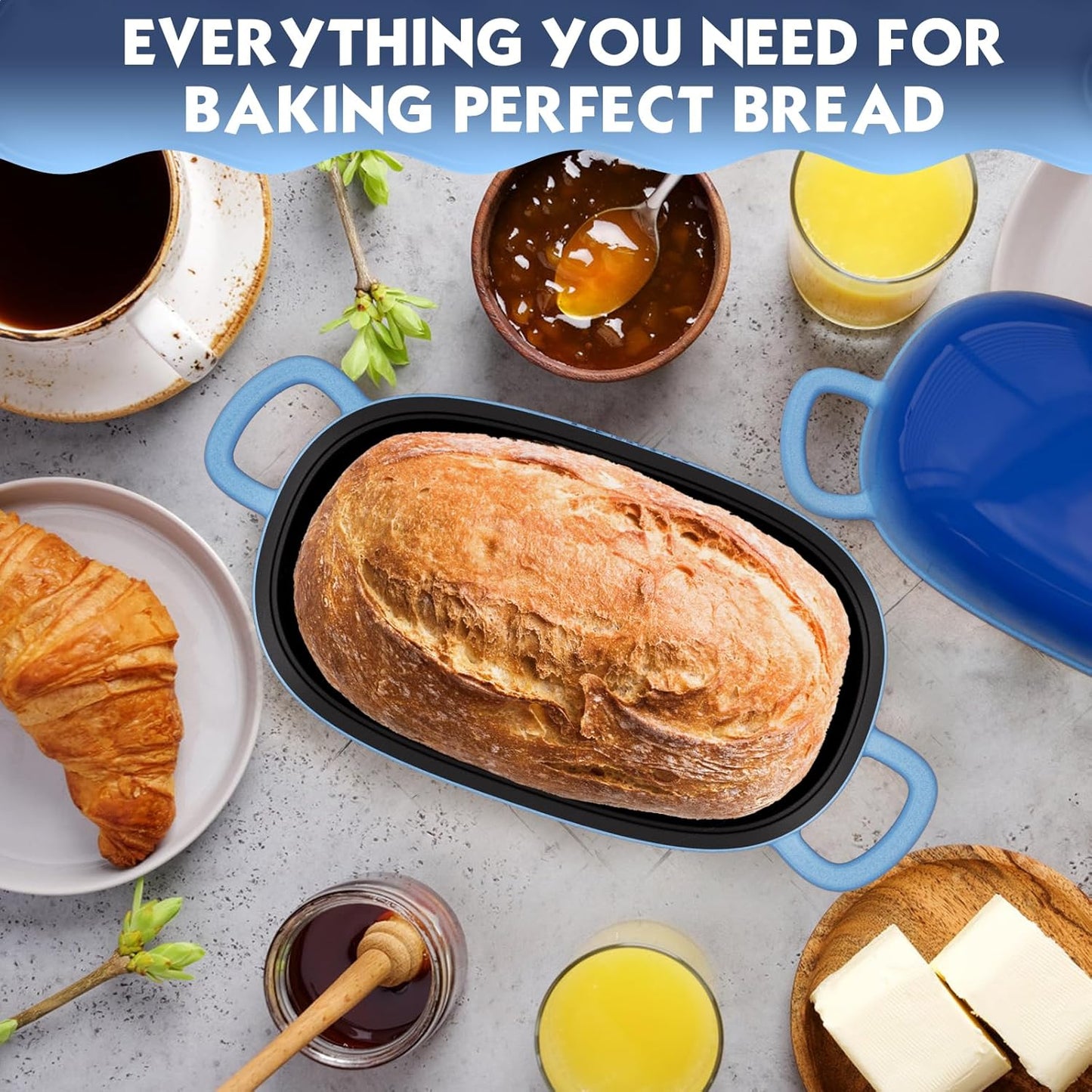 Dutch Oven for Bread Baking - 2.5QT Bread Pans for Homemade Bread Cast Iron Bread Pan With Banneton Bread Proofing Basket & Baking Supplies, Dutch Oven Loaf Pan with Lid for Homemade Breadmaking