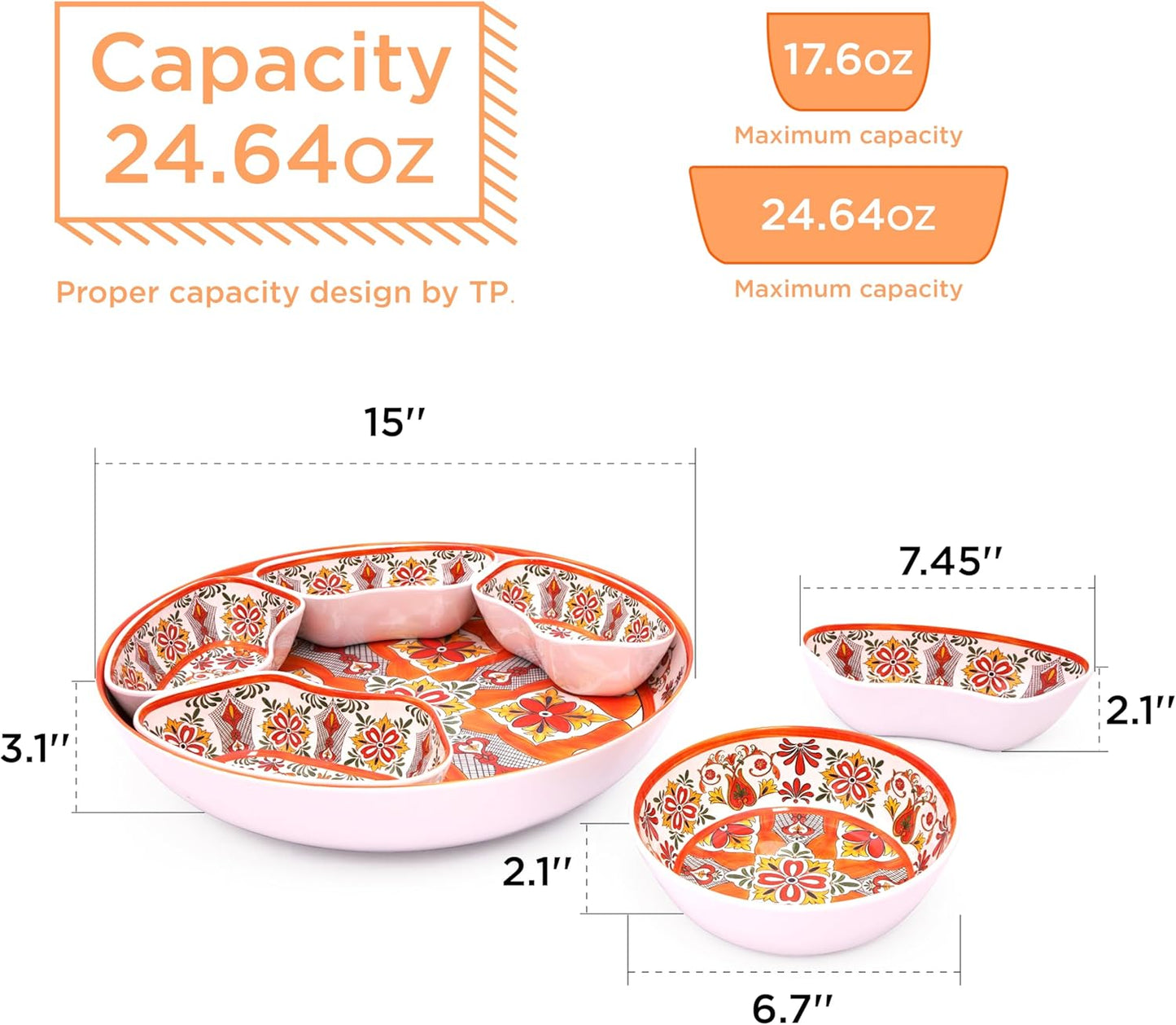 TP Taco Bar Serving Set, Melamine Serving Platter with Lazy Susan, Serving Tray and Bowls, Taco Tuesday Kit Snack Holder for Party and Fiesta, Talavera Bloom