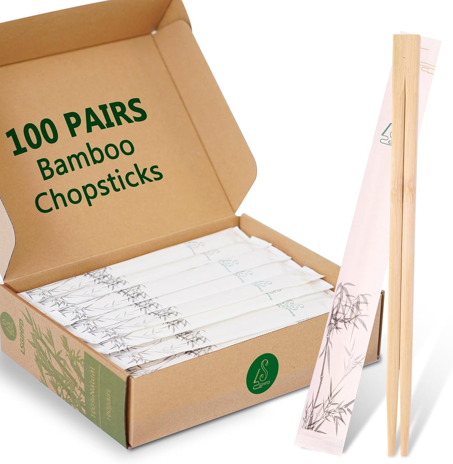 Disposable Bamboo chopsticks (100PAIRS) Sturdy Smooth,Individually Wrapped Wooden Chopsticks Best for Korean Japanese Sushi & Asian Dishes,chopsticks surface smooth without debris.