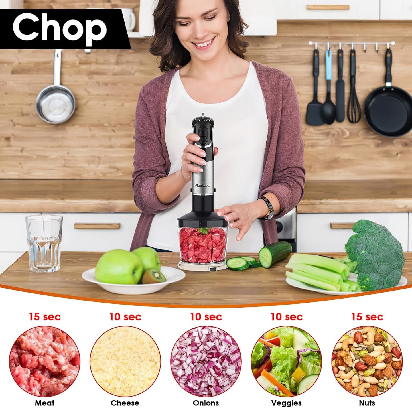 Immersion Blender Handheld for Kitchen,Emulsion Blender Handheld,12 Speed Electric Hand Mixer with BPA Free Attachments:Chopper Bowl,Whisk,Milk Frother,Measuring Cup
