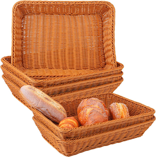 6 Pack 16 Inch Brown Wicker Bread Basket, Handmade Woven Organizer, Rectangular Fruit Baskets, Snack Basket Food Serving Baskets for Dining Table, Candies, Crackers, Fruit, Vegetables