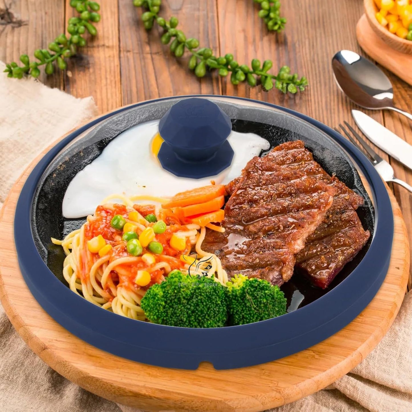 Glass Microwave Cover for Food 10.5 Inch Microwave Splatter Cover With Easy Grip Diamond Shape Handle Microwave Cover Glass Guard Lid Vented Edge Plate Cover for Heating Food (Dark Blue)