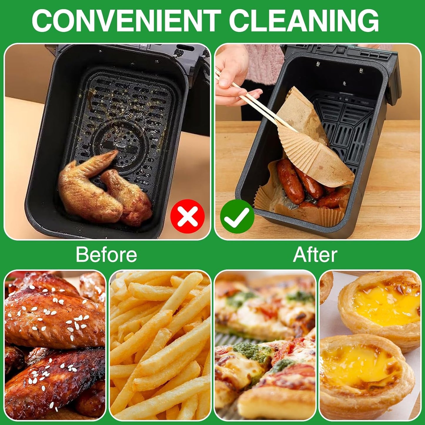 Air Fryer Liners,240 PCS Rectangular Non-stick Disposable Paper Liners, OAMCEG 2-Basket Air Fryer Parchment Baking Paper for Frying, Baking, Cooking, Roasting and Microwave