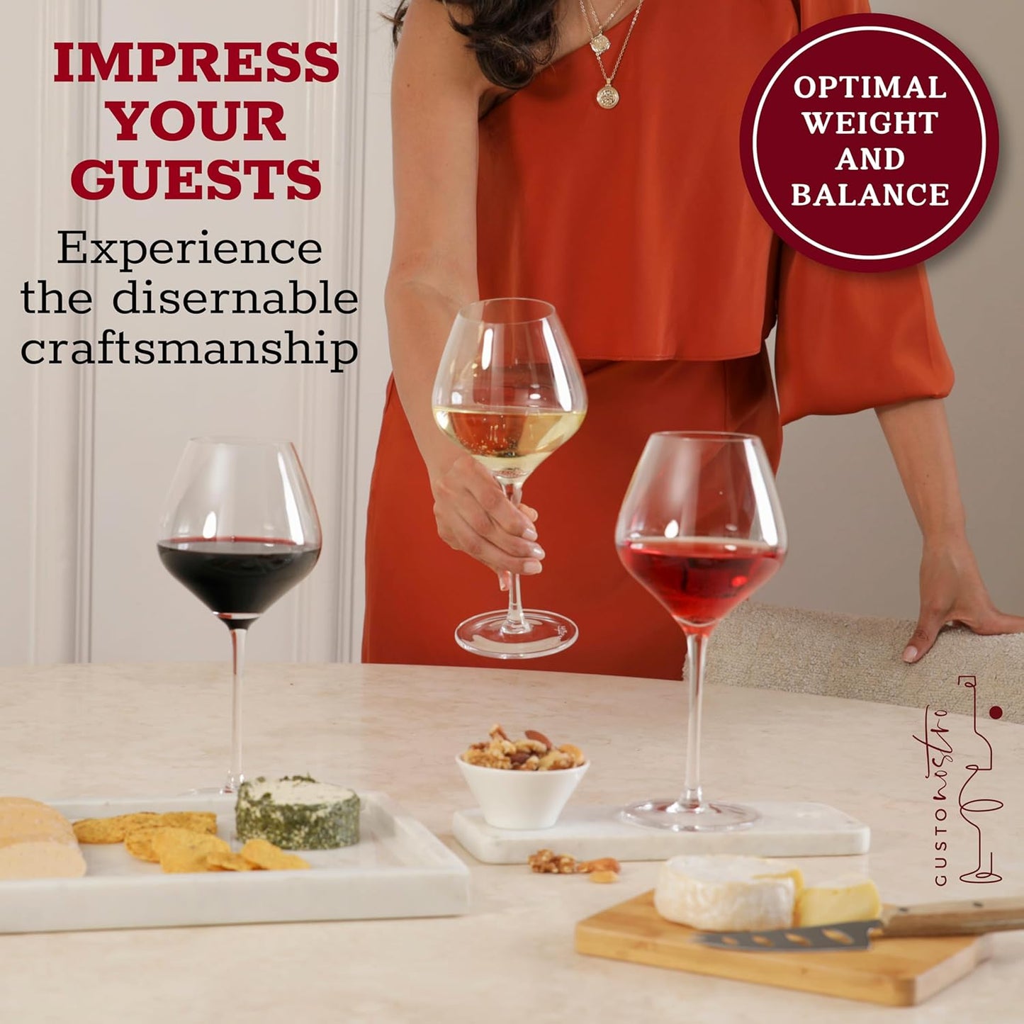 Gusto Nostro Crystal Wine Glasses Set of 4, 22 Oz Long Stem Modern Wine Glasses for White and Red Wine, Dishwasher Safe, Fancy, Elegant, Large and Tall Wine Glass for Wedding Christmas Anniversary