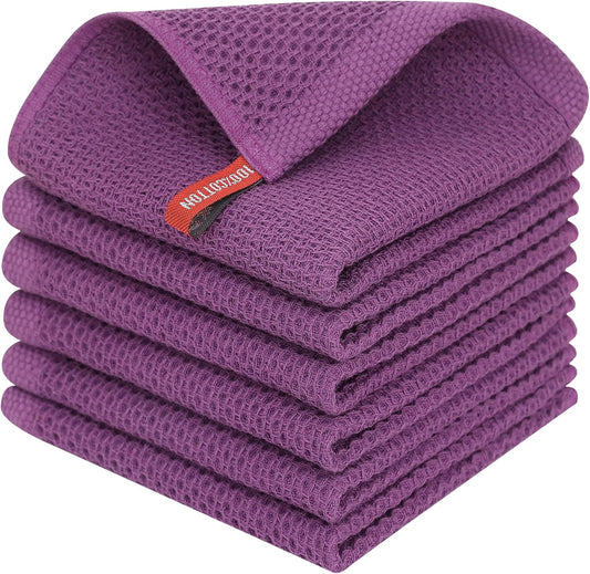 Homaxy 100% Cotton Waffle Weave Kitchen Dish Cloths, Ultra Soft Absorbent Quick Drying Dish Towels, 12 x 12 Inches, 6-Pack, Purple