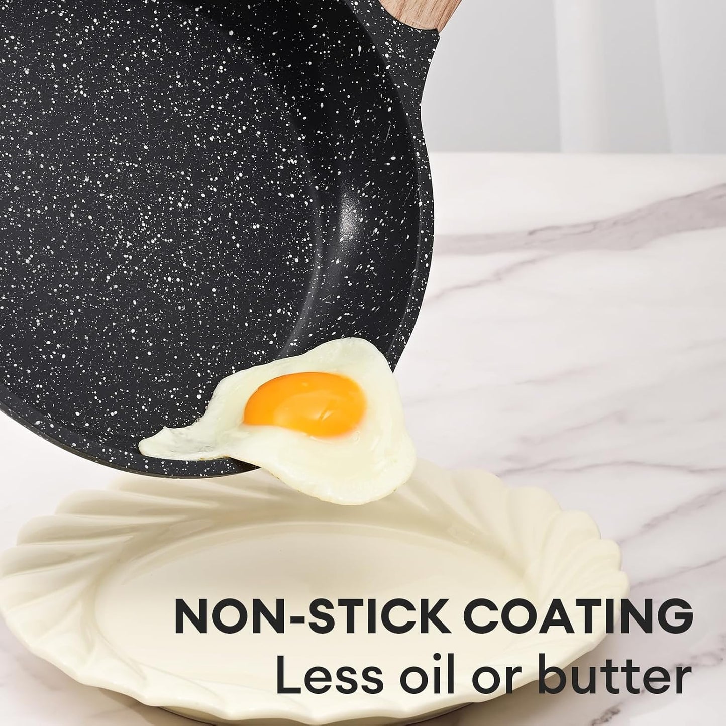 JEETEE 12.5 Inch Nonstick Frying Pan, Stone Coating Cookware, Nonstick Omelette Pan with Heat-Resistant Handle, Induction Skillet for Eggs (Grey)