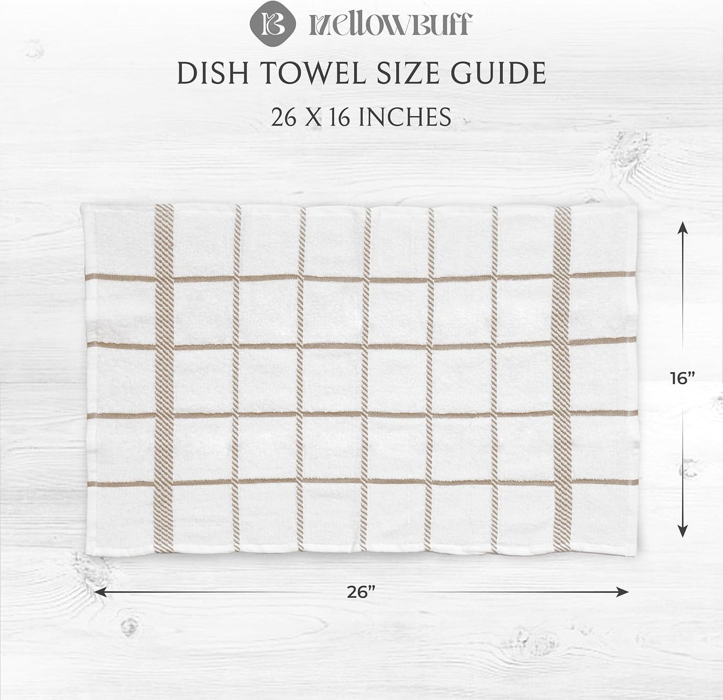 100% Cotton Terry Dish Towels, 4 Pack Checks, 16 x26 Inches, Super Soft and Absorbent Kitchen Towels, Perfect for Kitchen Cleaning and Dish Washing | Tan