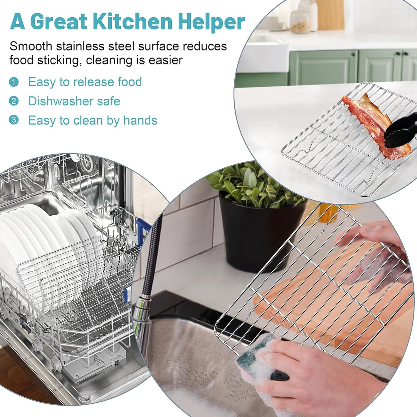 TeamFar Cooling Rack, 8.75” x 6.25” Stainless Steel Wire Baking Rack for Cooking Roasting Grilling, Fit for Oven Pan, Oven & Dishwasher Safe, Non-toxic & Heavy-Duty, 2PCS