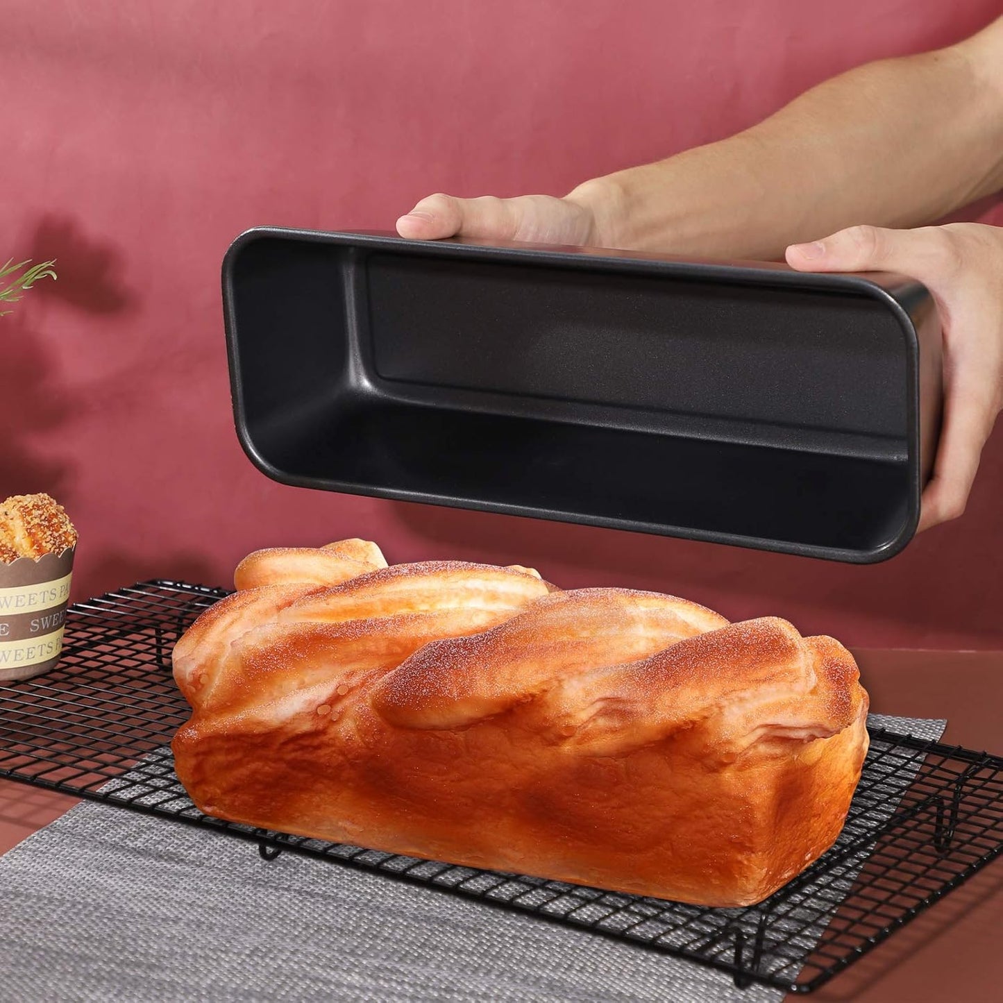 Beasea Long Loaf Bread Pan, 12x4 Inch 2 Set Rectangle Loaf Pan, Nonstick Bread Pans Carbon Steel Toast Pan Black Cake Pan Loaf Baking Pans Bakeware for Oven Baking