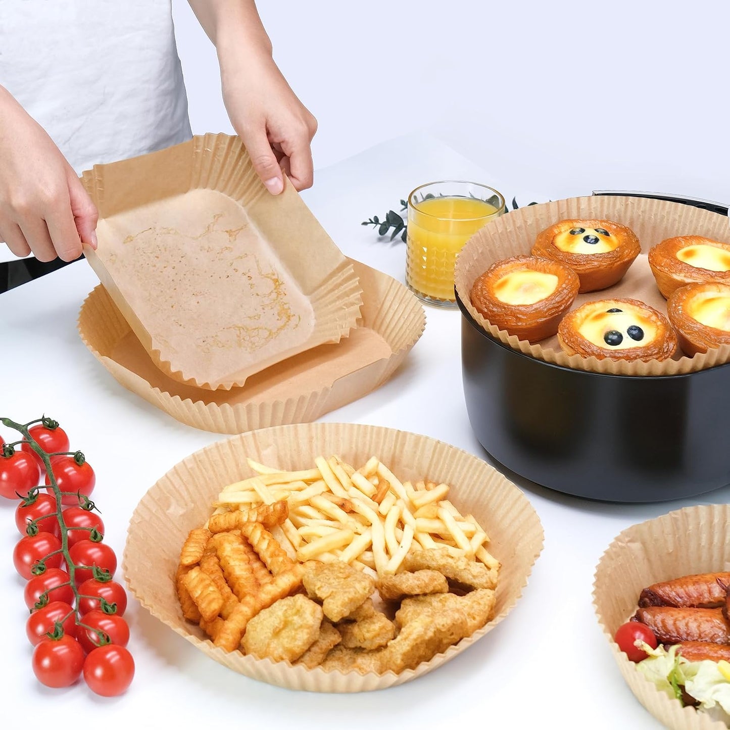 Air Fryer Disposable Paper Liners 50pcs 7.9 inch Square Parchment Paper Liner for Baking Roasting Fit 5-8 QT