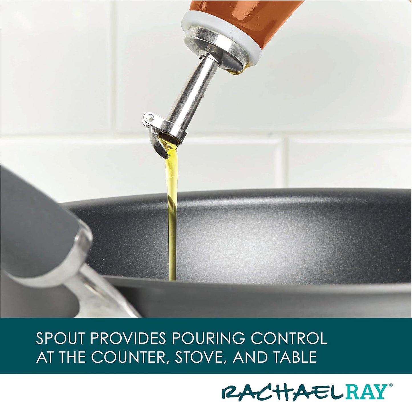 Rachael Ray 48466 Ceramic EVOO Oil and Vinegar Dispensing Bottle with Spout, 24 Ounce - Pumpkin Orange