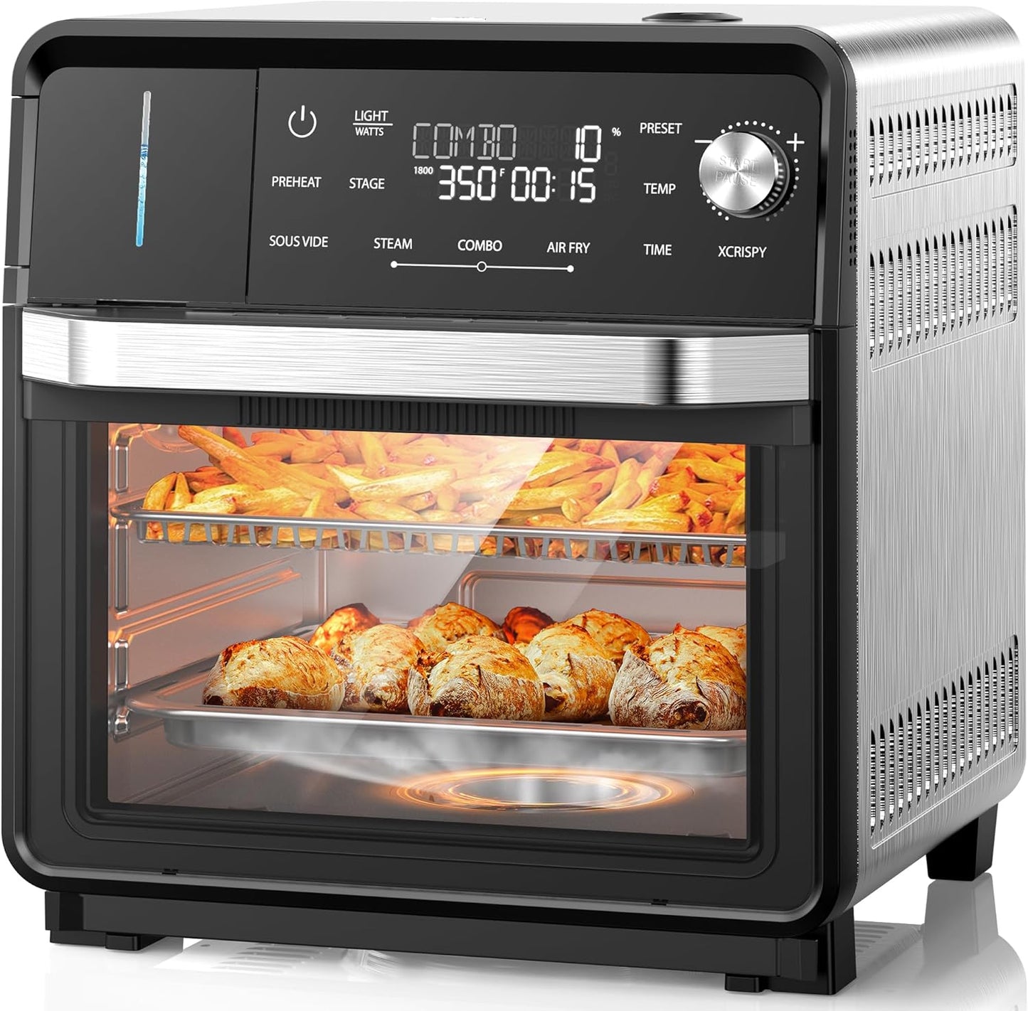 Nuwave Combi Steam Oven, Non-Toxic Stainless Steel Multi-Cooker with Air Fry, Steam, Sous Vide, Toast & More, 50-450°F Precision, 120 Presets, Moisture Control, Programmable, Easy to Clean