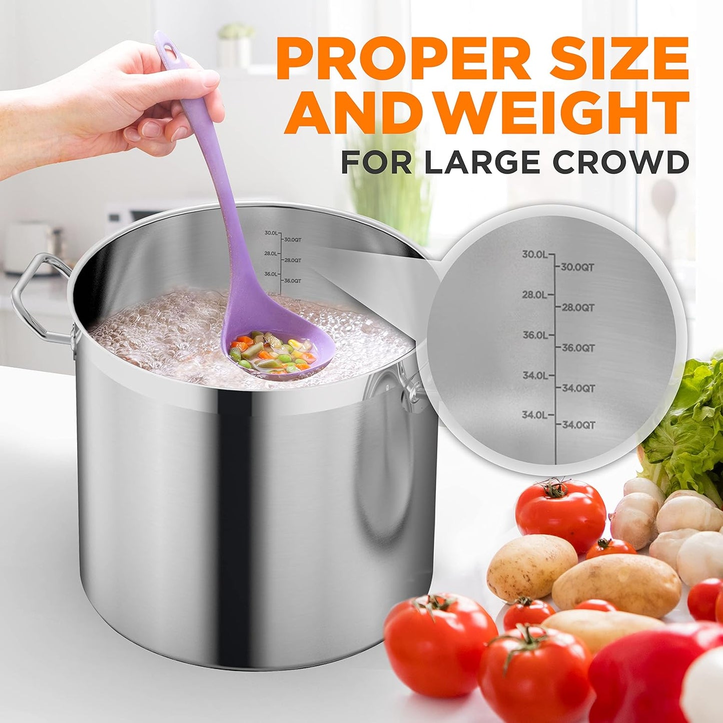 Nutrichef Stainless Steel Cookware Stockpot, 30 Quart Heavy Duty Induction Soup Pot With Stainless Steel Lid And Strong Riveted Handles, Even Heat Distribution, Compatible With Most Cooktops