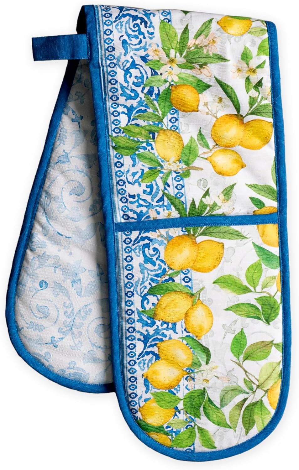 Maison d' Hermine Double Oven Mitts 100% Cotton 7"x35" Double Oven Mitt Heat Resistant BBQ Cooking Gloves with Loop, Baking, Grilling, Home, Kitchen, Handling Hot Pans Spring Summer (Cedrat)