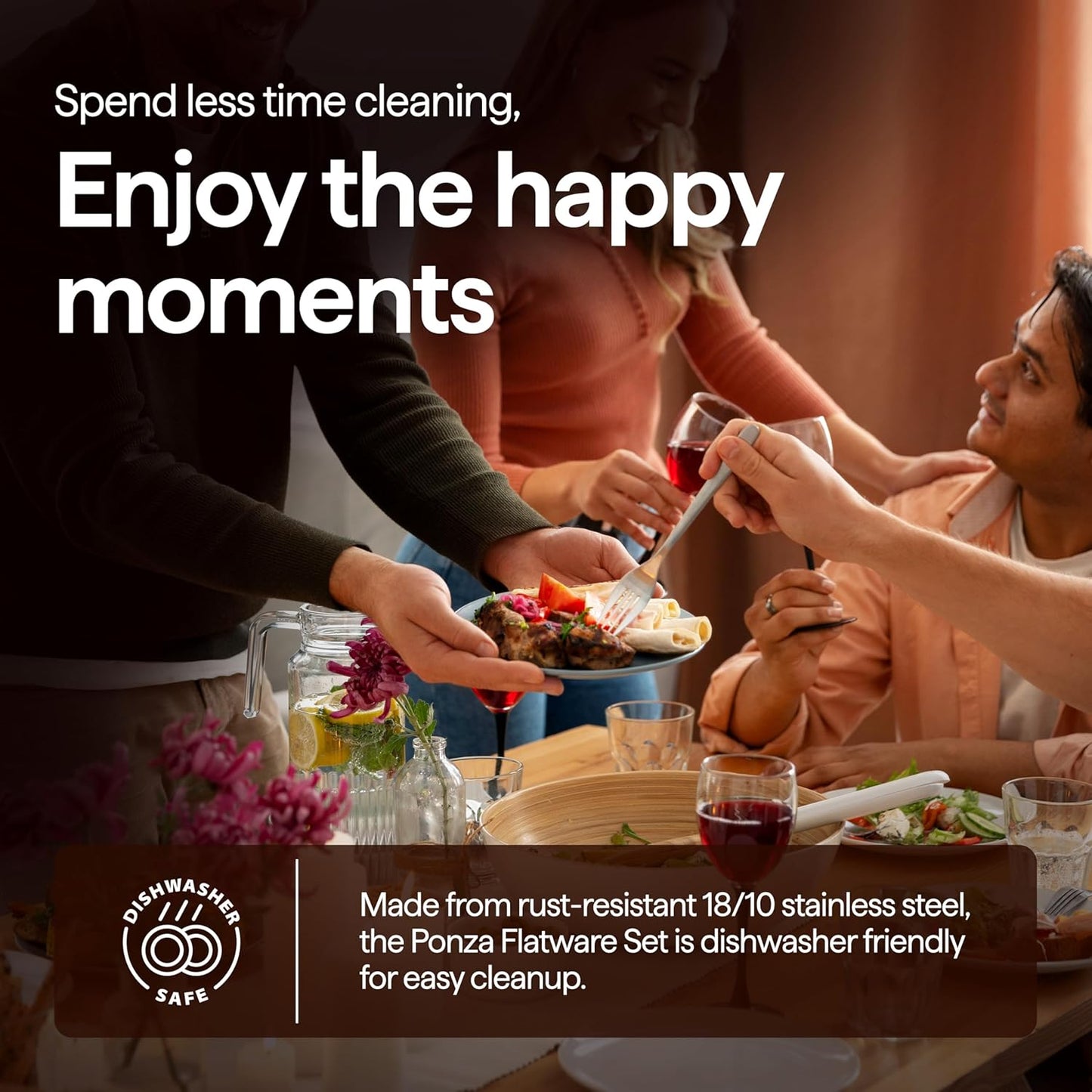 Luciella Ponza Flatware Set for 8, 45-Piece Stainless Steel Silverware Set with Serving Utensils, Timeless Hammered Design, Rust-Resistant, Mirror Polished & Dishwasher Safe