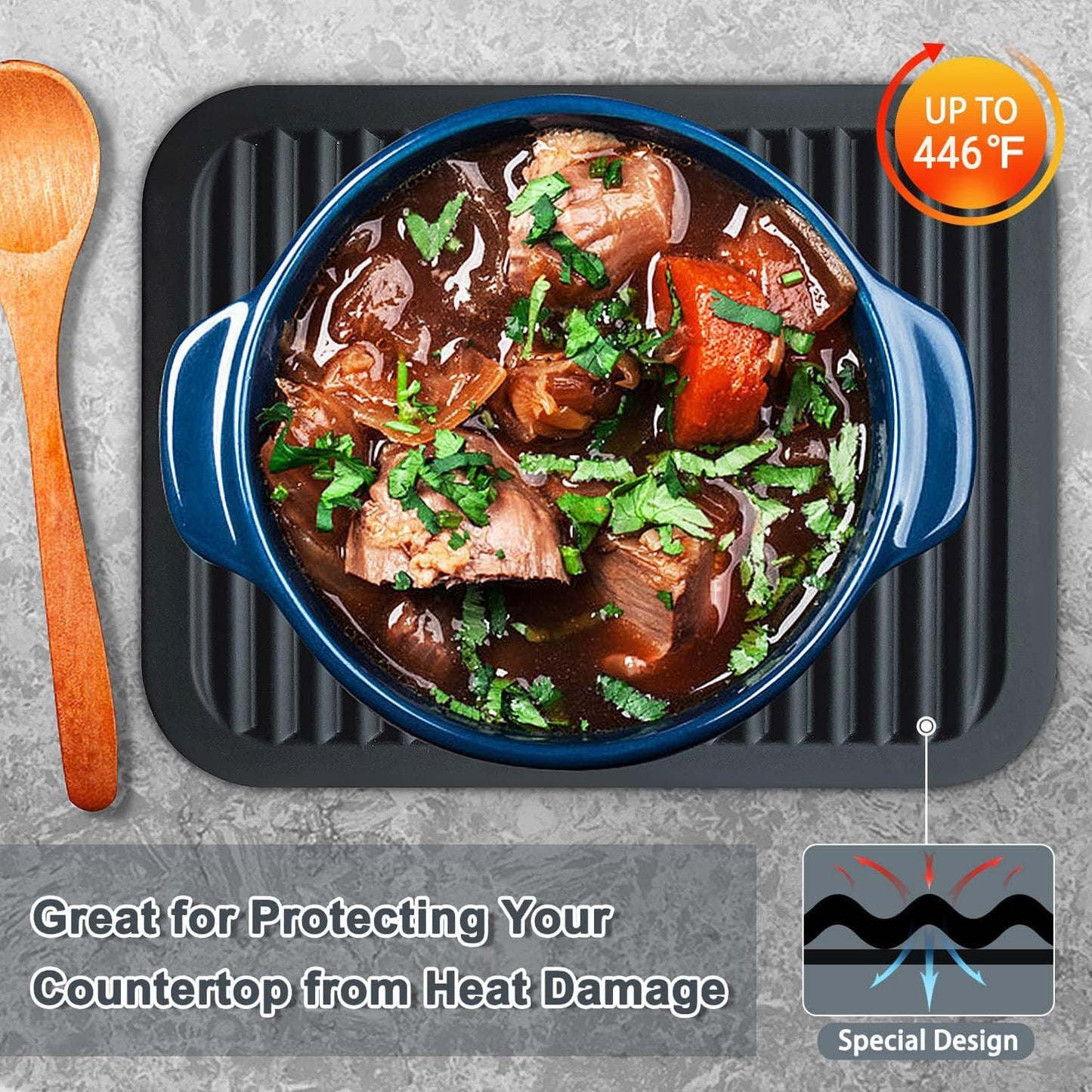 Walfos Silicone Trivets Set - Heat Resistant Pot Holder, Non-Slip and Flexible, 2 Pcs Multi-Purpose Kitchen Table Mat, Prefect for Hot Dishes, Jar Opener, Spoon Holder, Oven Mitts(Orange)