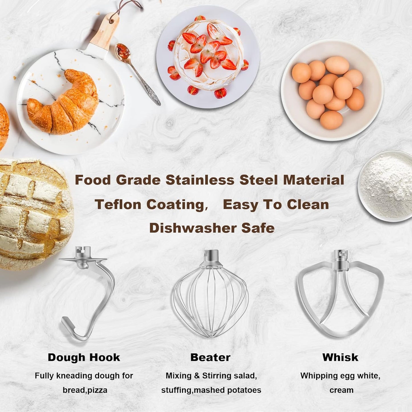 Vospeed 9 IN 1 Stand Mixer, 850W Tilt-Head Multifunctional Electric Mixer with 8 QT Stainless Steel Bowl, 1.5L Glass Jar, Meat Grinder, Hook, Whisk, Beater Dishwasher Safe (Black)