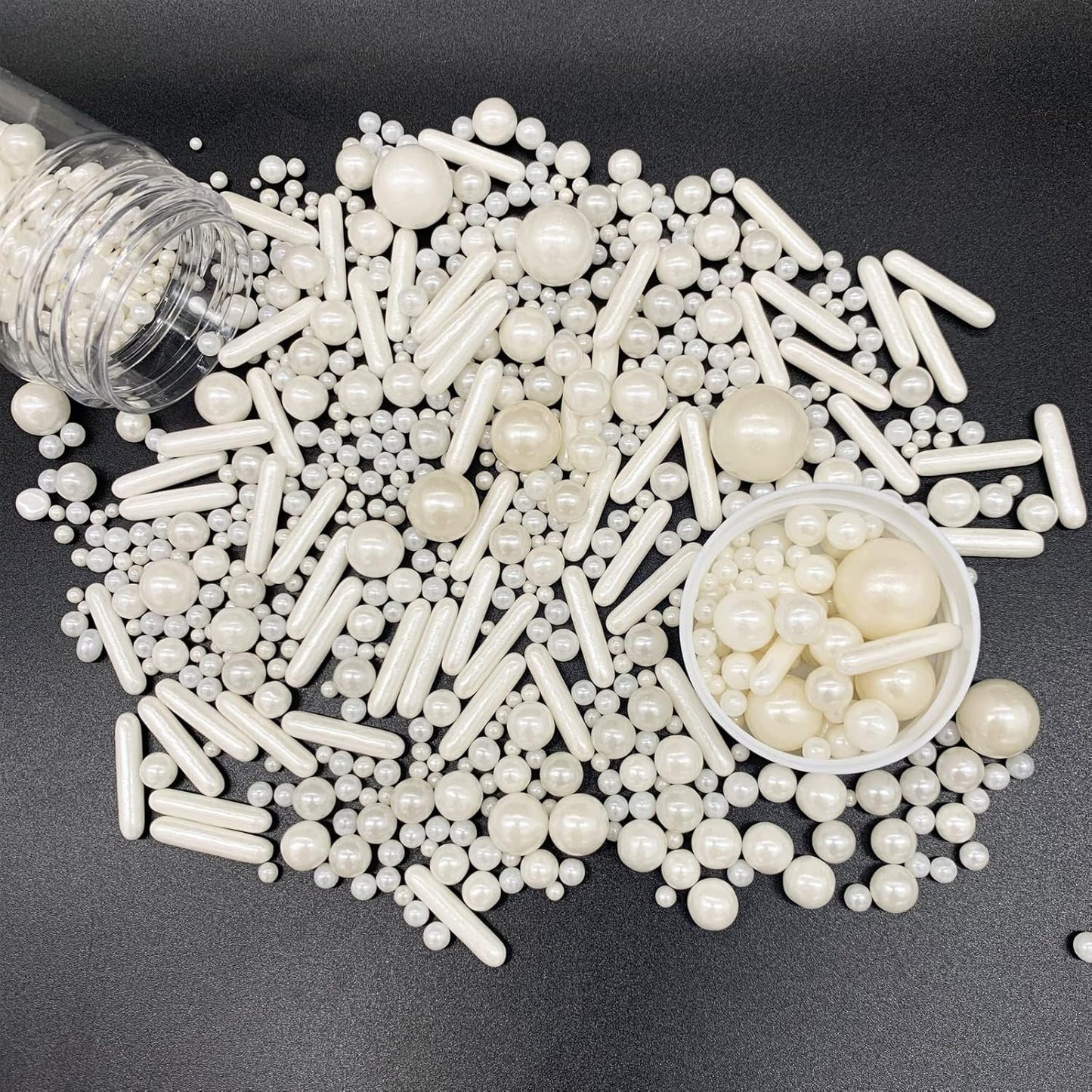 Sprinkles White Pearl Sugar Candy Mix Size Baking Cake Decorations Cupcake Toppers Cookie Decorating Ice Cream Celebrations Shaker Jar Wedding Shower Party (130g/4.58oz）