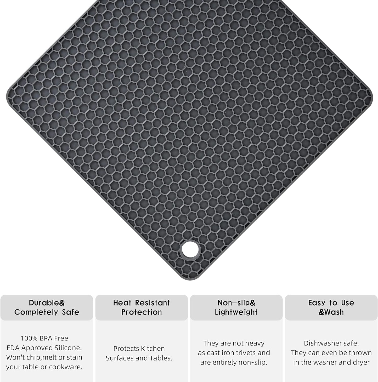 Silicone Pot Holders - Multi Use Trivets for Hot Dishes & Pans, Heat Resistant Mats for Countertop Set 4 Dark Gray