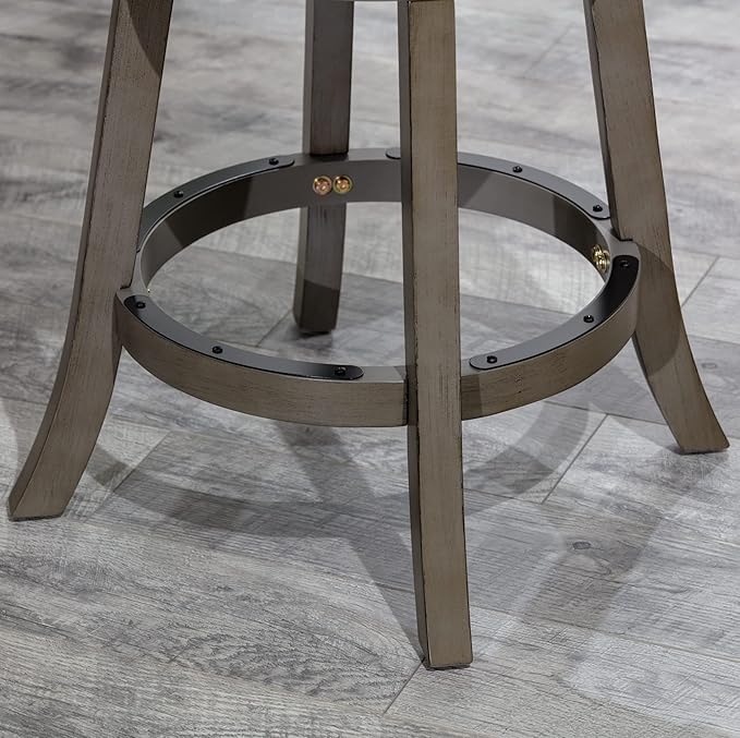 DTY Indoor Living Meeker 24 Inch Counter Height Bar Stools with Backs - Wooden Swivel Counter Stools for Kitchen Island - Beige Fabric Seat, Solid Wood Frame, Weathered Gray Finish