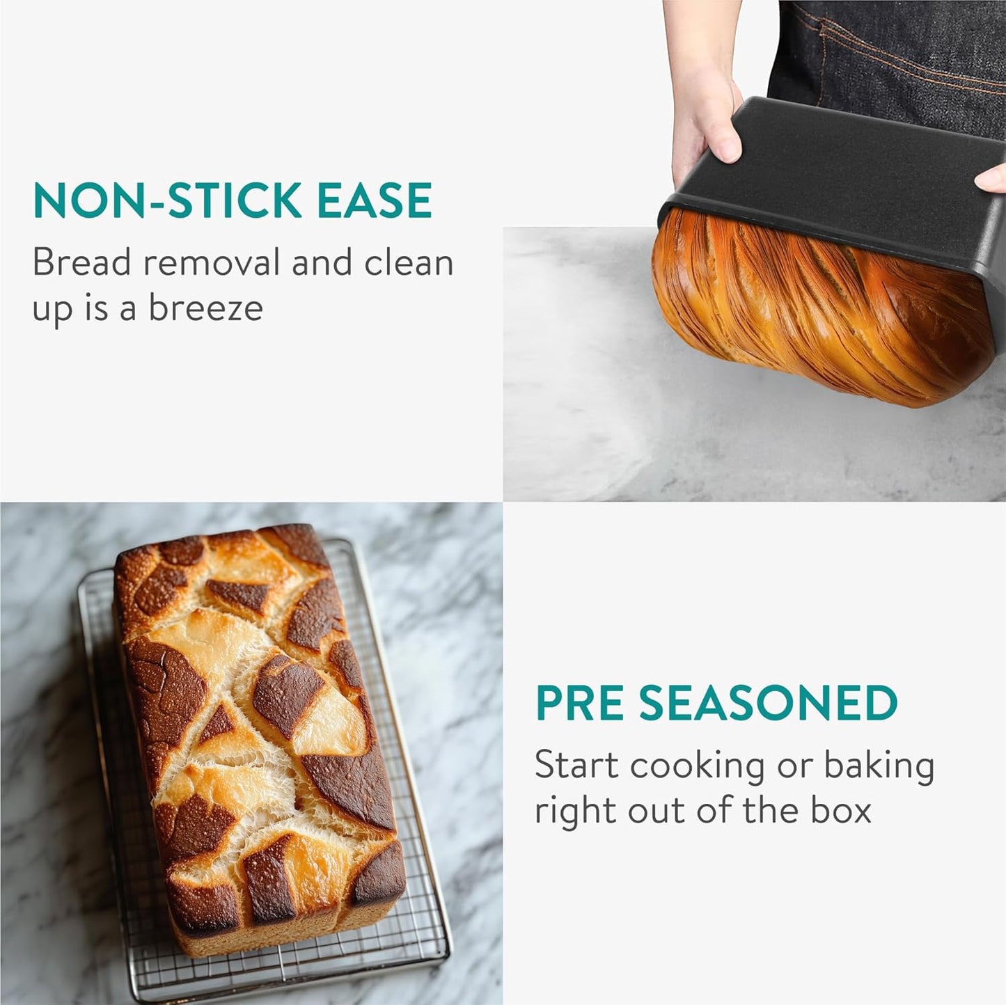 Navaris Cast Iron Bread Loaf Tin, 34cm, Black - Even Heat Distribution & Retention - Enameled Non-Stick Baking Pan - Cake and Bread Tins for Roasting, Oven Cooking & Grilling