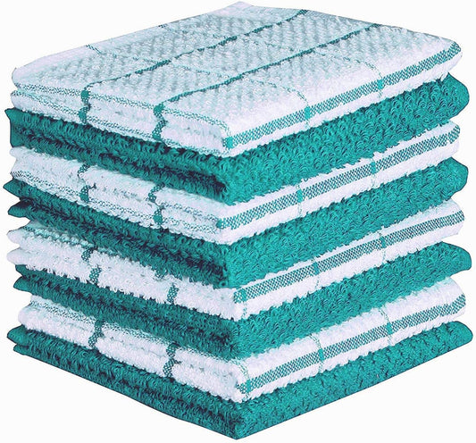 AMOUR INFINI Cotton Kitchen Dish Cloths Set of 8 – Highly Absorbent, Super Soft Premium Terry Cleaning Cloth (12"x12" Inch) Premium Dishcloths for Washing Dishes (Turquoise)