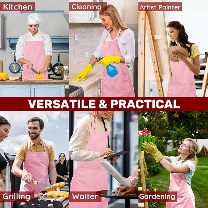 2 Pcs Plus Size Chef Apron, Unisex Professional Apron with 2 Pockets for Cooking, Work, Baking (Larger Size)