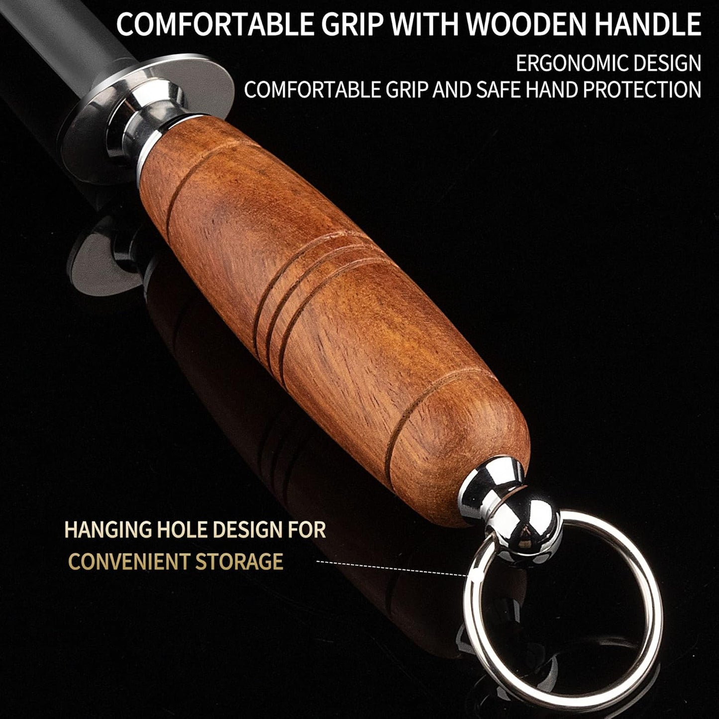 honing steel knife sharpener ，Wooden Handle knife sharpener rod,12 Inch Knife Sharpening Steel Honing Rod（mahogany）