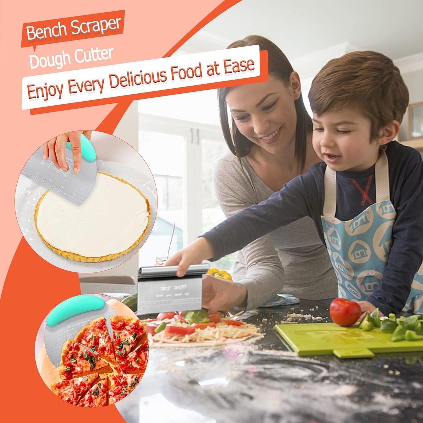 Dough Scraper Cutter Pastry Pizza Cutter Stainless Steel Tool with Scale Ruler, Kitchen Tool for Baking Cookie Dough Vegetable Bread