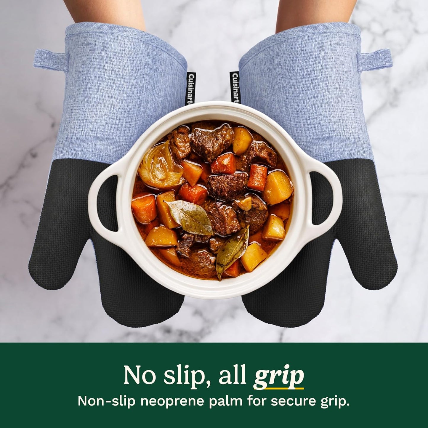 Cuisinart Kitchen Oven Mitts – Heat-Resistant Kitchen Mitts for Oven with Non-Slip Neoprene Palm, Long Cuff, and Cotton Filling – Durable Oven Gloves for Cooking, Baking, & Grilling (Chambray)